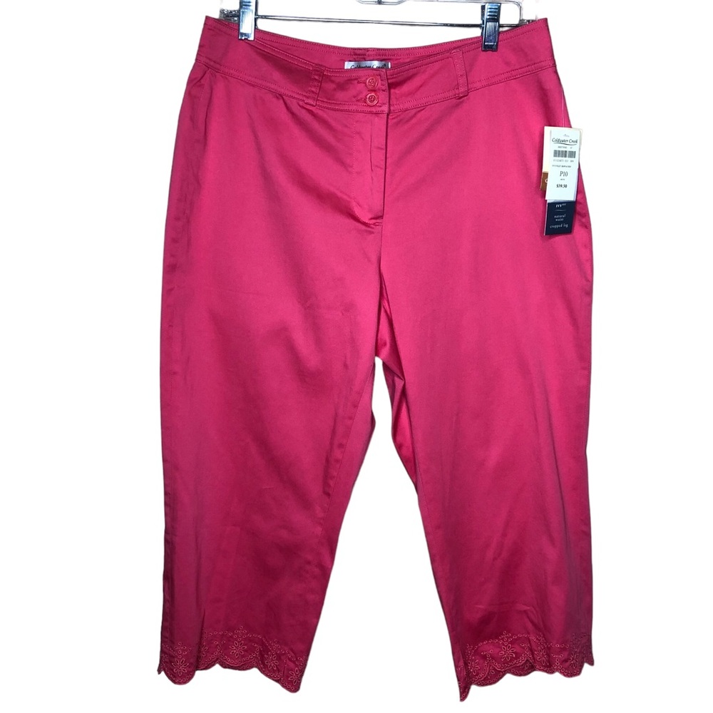 NEW Coldwater Creek Ivy Eyelet Crop Pants 10 Petite Pink Stretch NWT